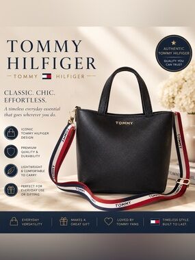 Tommy Hilfiger Black Tote with Red and White Strap
